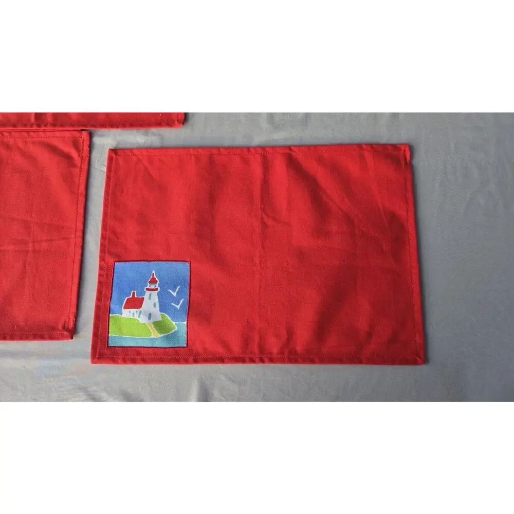 Newbridge Red Lighthouse Patch Cotton Placemats Set Of 6 Nautical Kitchen Decor